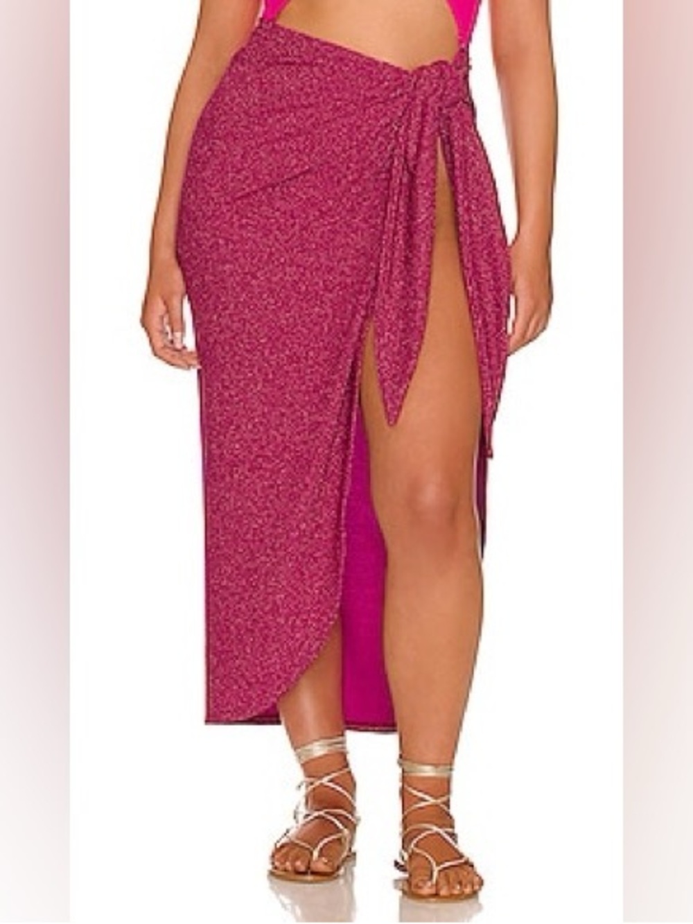Good American Fuchsia Tie-Waist High-Slit Maxi Skirt